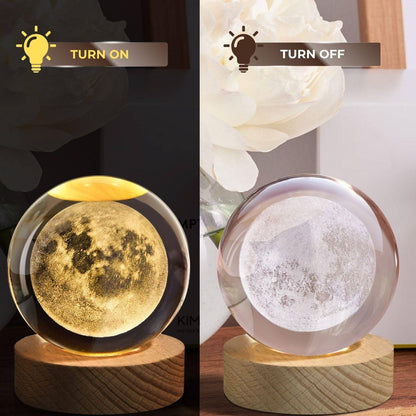 USB 3D Moon Planet Globe Galaxy Night Light LED Crystal Ball Table Lamp Bedside