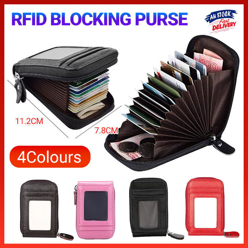 RFID Blocking Leather Wallet Anti-theft Credit Card Holder Men Women Coin Purse