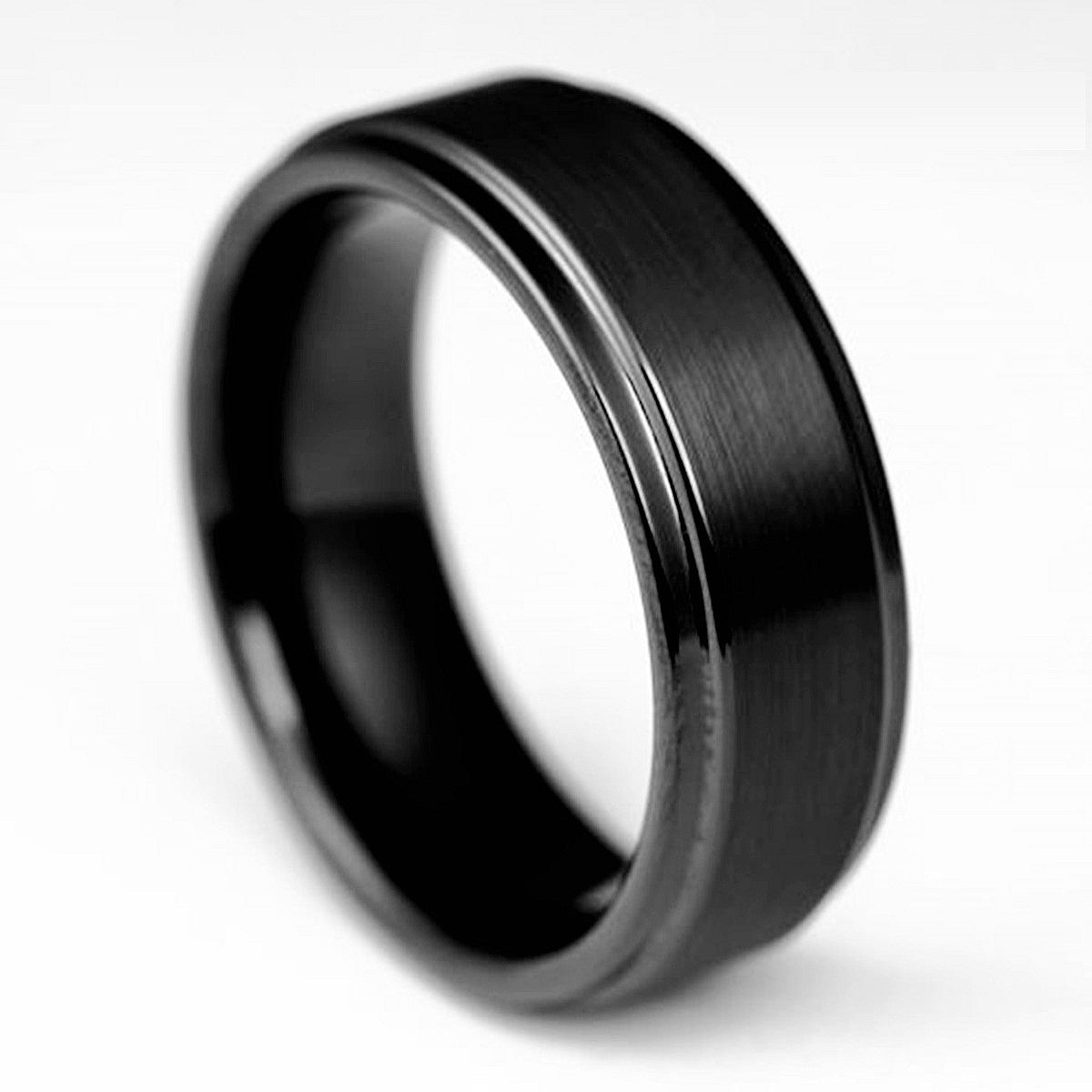 8mm Mens Black Brush Center Tungsten Carbide Promise Ring Wedding Band