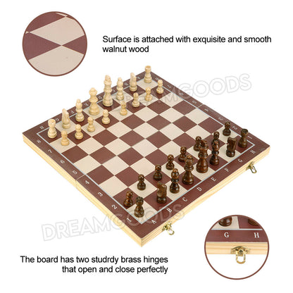 39CM Large Magnetic Chess Wooden Set Folding Chessboard Pieces Wood Board Game