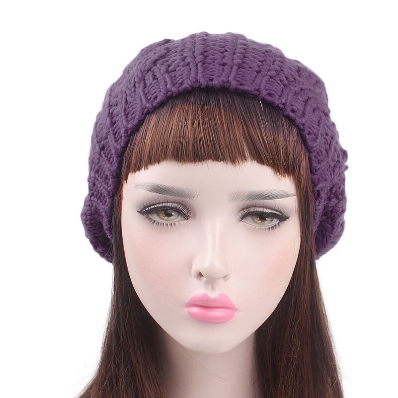 Women Lady Beret Cap girl Slouch Knitted Crochet Winter Beanie Hat Warm Baggy