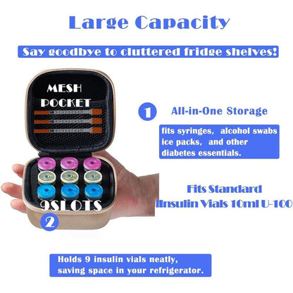 9 Slots Insulin Peptide Fridge Carrying Case Vial Holder Storage Protector Bag