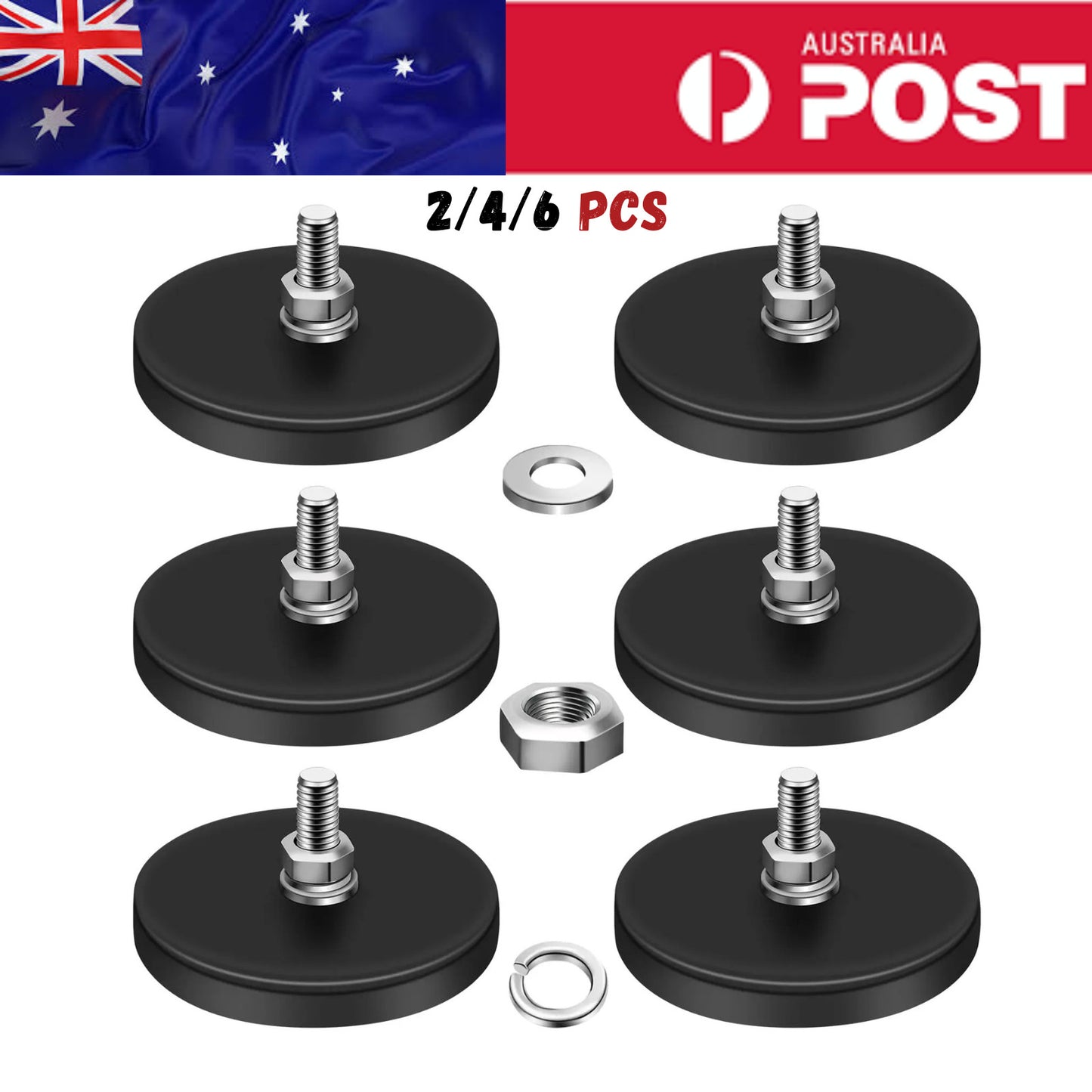 6pcs Rubber Coated Magnet M6 Magnetic Base Heavy Duty Magnetic Mount Holder