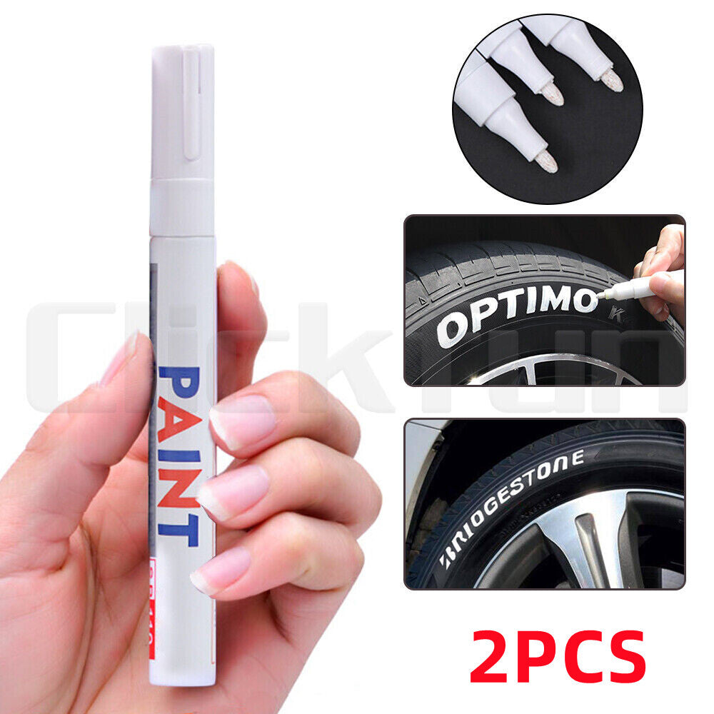 2X White Paint Pens Set Permanent Marker Pen For Car Rubber Tyre Waterproof