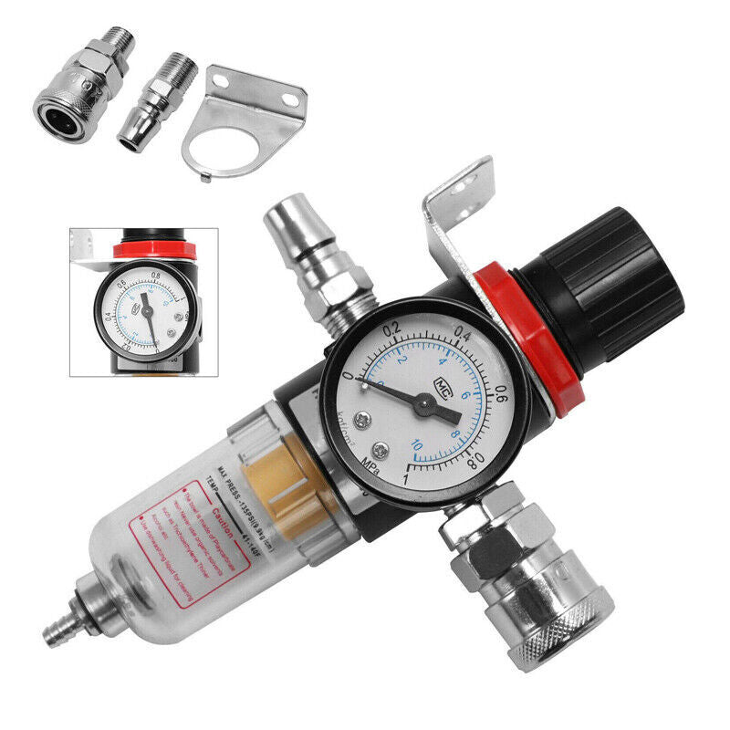 1/4'' Air Compressor Filter Water Separator Trap Tools Kit With Regulator AU