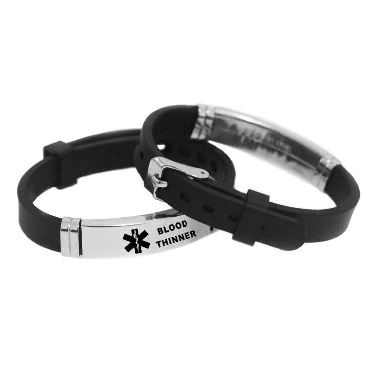 Blood Thinner Stainless Steel and Silicone Wristband Bracelet, Medical Alert