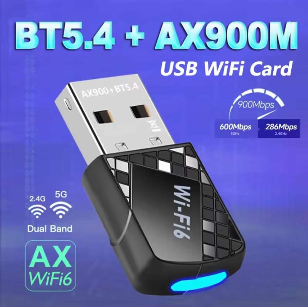 WiFi 6 + Bluetooth 5.4 900M Dual Band 2.4G 5GHz Network Card Dongle Receiver