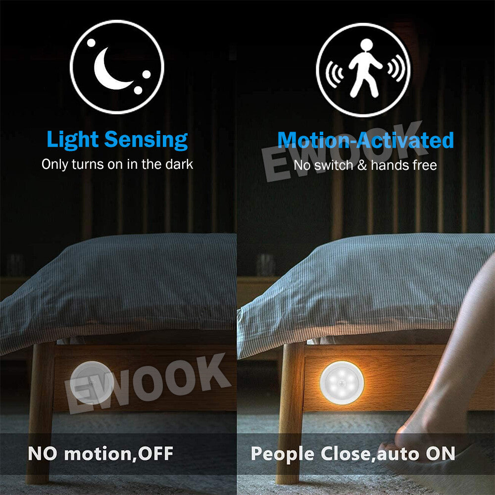 1-3xLED Motion Sensor Night Light Indoor Outdoor Battery Operated Stairs Hallway