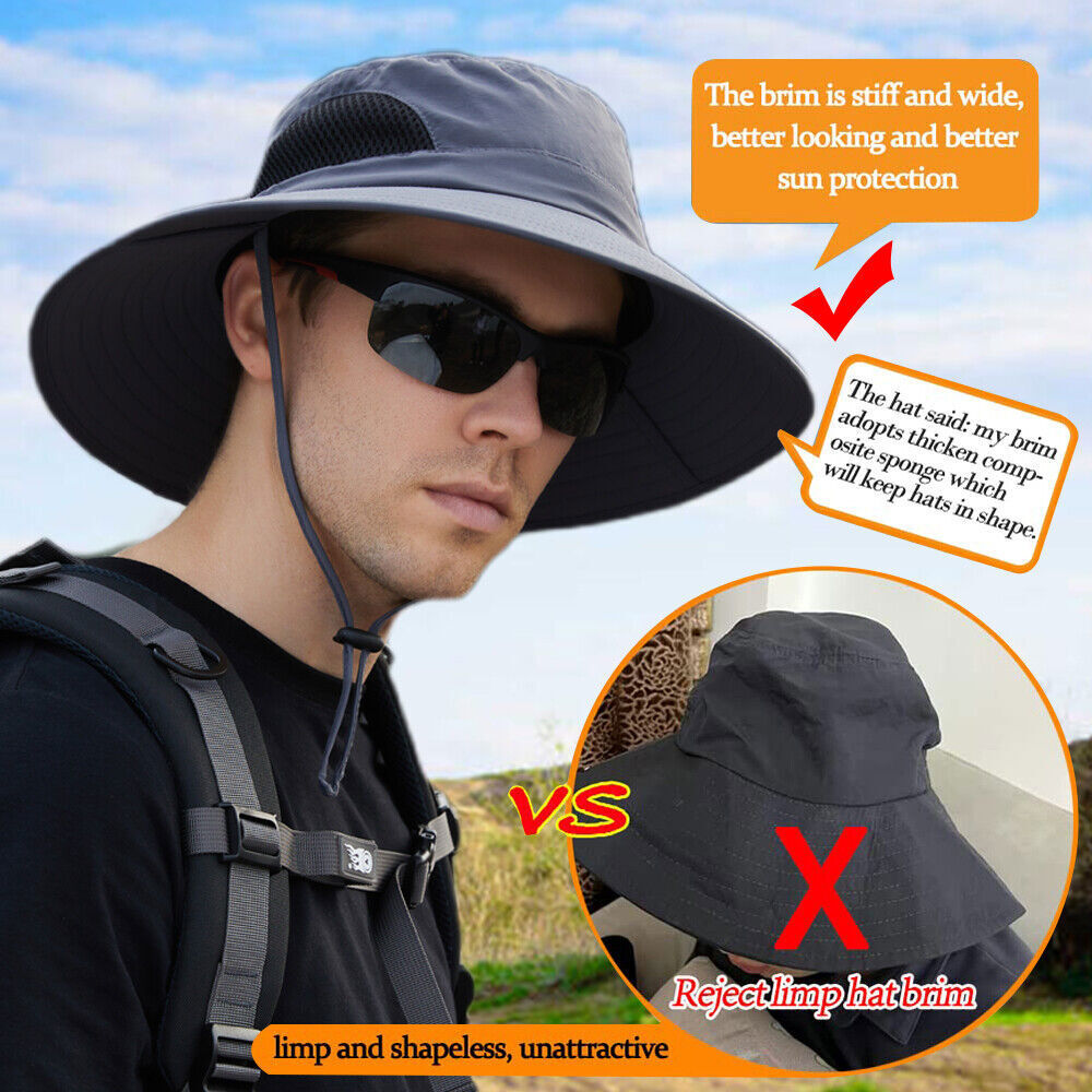 Men Wide Brim Bucket Hat UV Protection Sun Cap Women Fishing Hiking Outdoor Gift