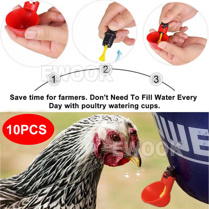 10x Automatic Cups Water Feeder Drinker Chicken Waterer Poultry Chook Bird VIC