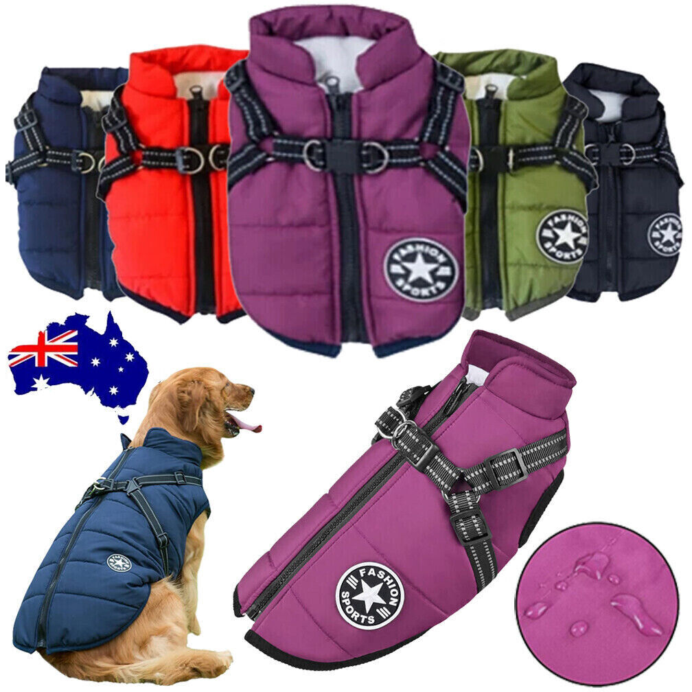 Pet Dog Waterproof Coat Autumn Winter Warm Padded Pet Puppy Jacket with Harness
