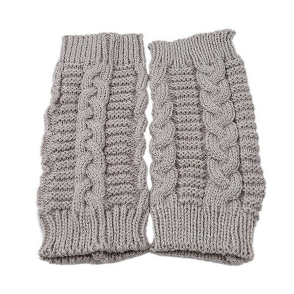 Women Lady Girl Knitted Crochet Short Winter Warmer Braided Arm Fingerless Glove
