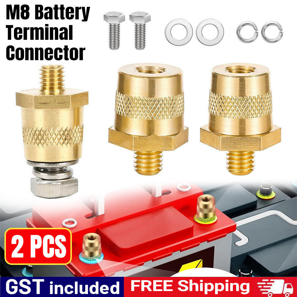 2X M8 Battery Terminal Connector Brass Tone Post Adapter w/ Stainless Screws AU