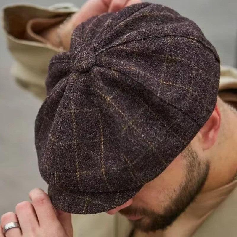 Mens 8 Panels Newsboy Flat Cap Peaky Blinders Baker Boy Golf Driving Beret Hat – Compatible with Golf