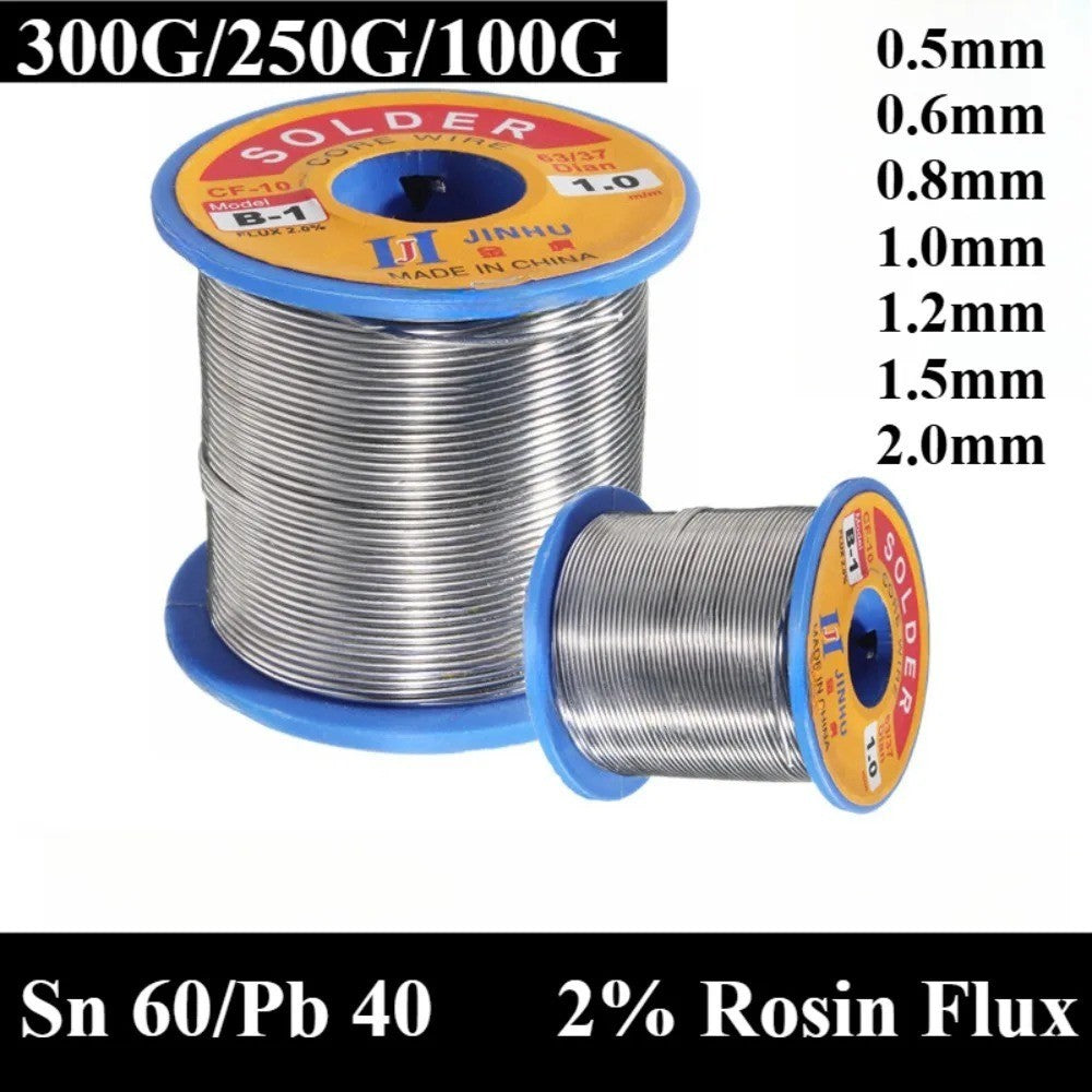 60/40 Tin lead Solder Wire Rosin Core Soldering Kit Tool 2% Flux Reel 0.5mm-2mm