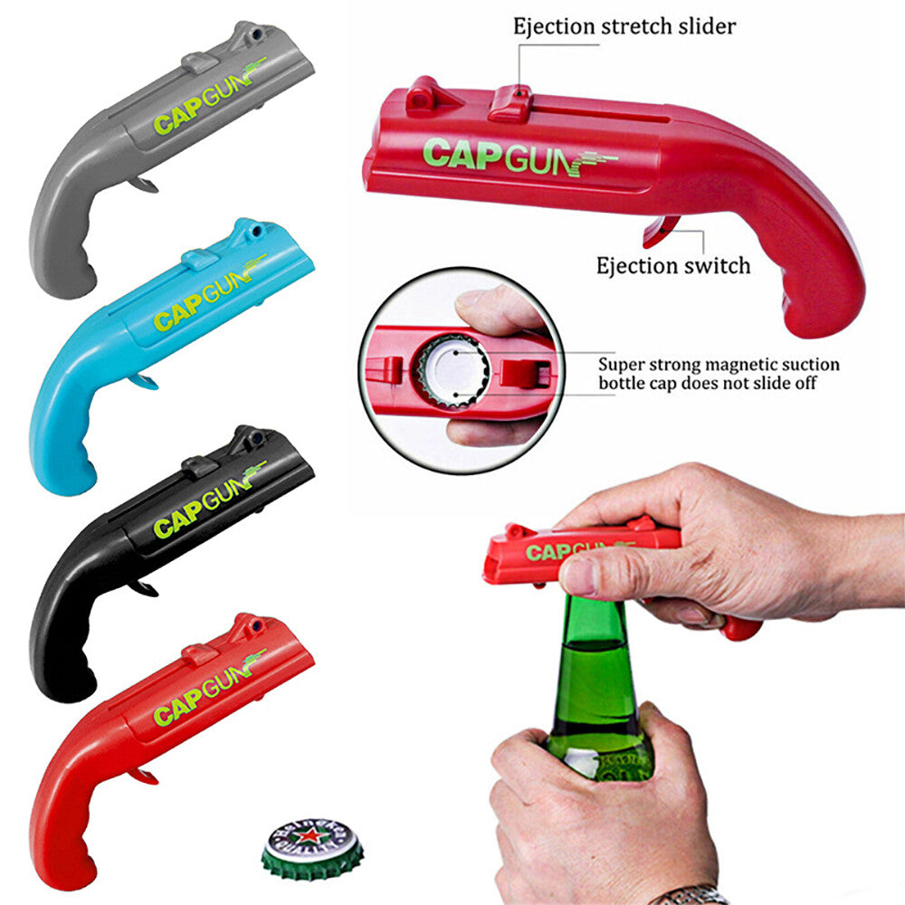 4PCS Gun Beer Bottle Opener Launcher Drinking Game Cap Plastic Shooter Fun Party