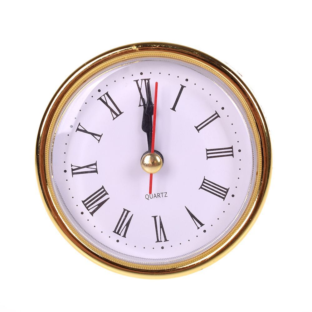 2-1/2" (65mm) Quartz Clock Movement Insert Roman Numeral White Face Gold Trim 1x
