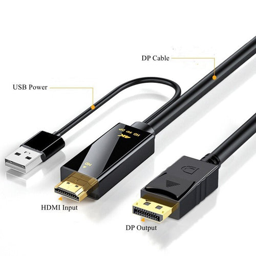 HDMI to DisplayPort DP Output (MS25) Active Converter Cable 4K USB Powered 1.8M