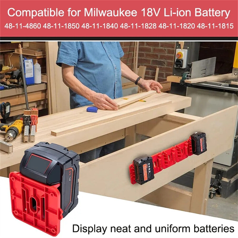 5/10x Battery Mounts Storage Holder Rack Compatible with Milwaukee M18 18V Tool Battery Red