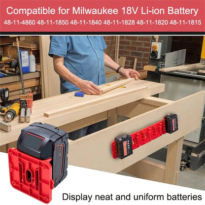 5/10x Battery Mounts Storage Holder Rack Compatible with Milwaukee M18 18V Tool Battery Red