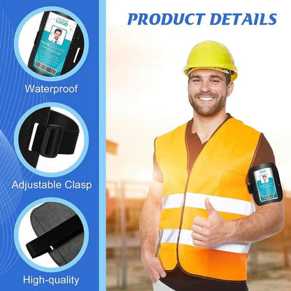 PU Leather Arm ID Document Badge Holder Adjustable Waterproof Name Card Sleeve A
