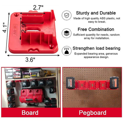 5/10x Battery Mounts Storage Holder Rack Compatible with Milwaukee M18 18V Tool Battery Red