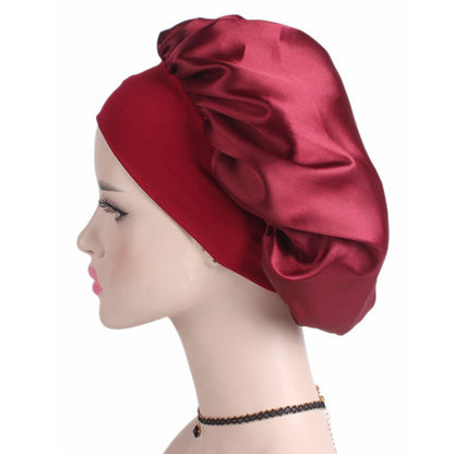 Sleeping Bonnet Hair Wrap Silk Satin Cap Women Elastic Night Soft Hat Headwear