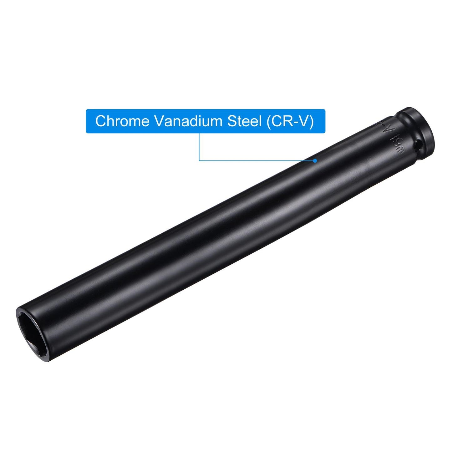 1/2" Drive x 19mm Deep Socket CR-V Steel 8" Length 6-Point Metric Size