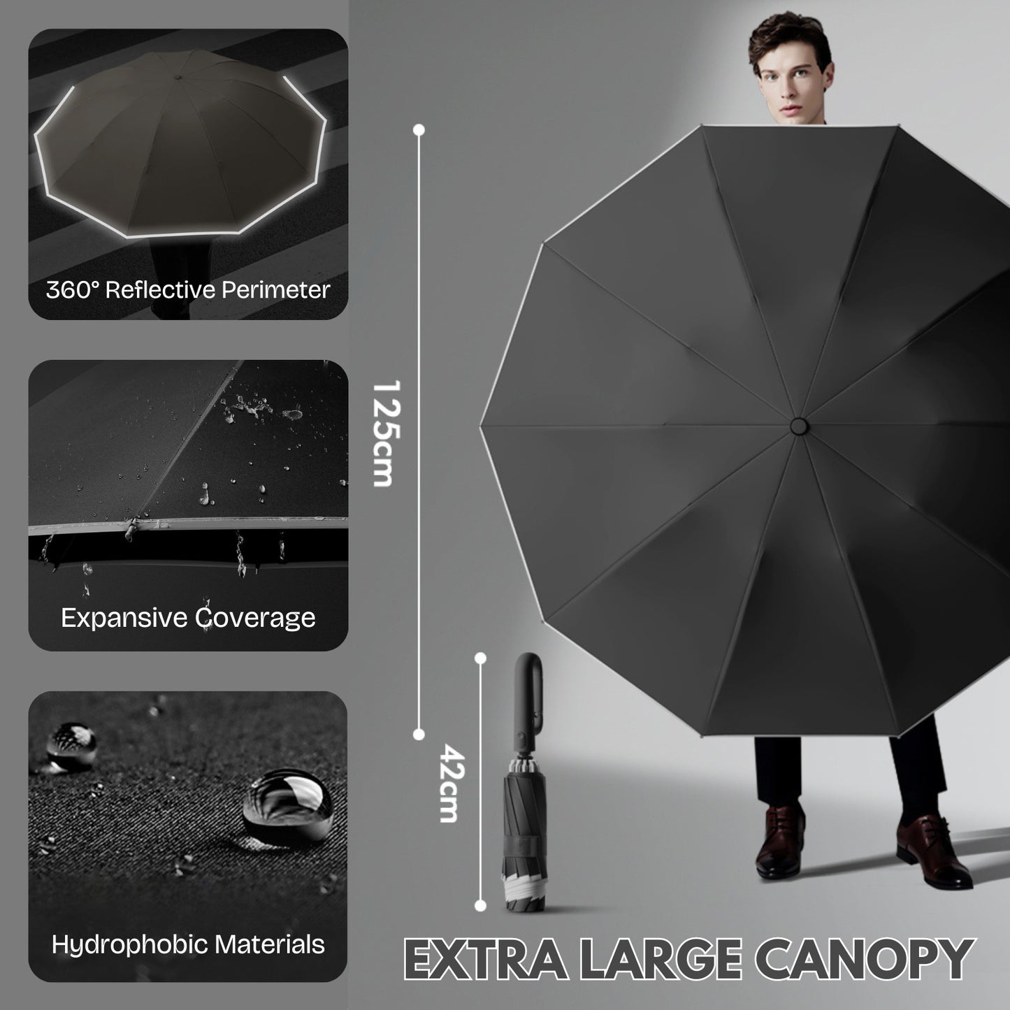 Automatic Extra Large Compact Umbrella with 10-Rib for Sun/Rain, Travel