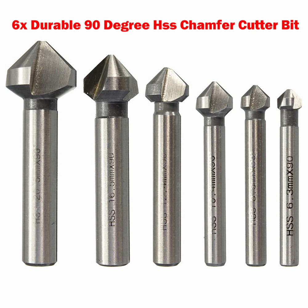 6pcs 3 Flutes 90 Degree Hss Chamfer Cutter Bit Chamfering Countersink Drill Bits