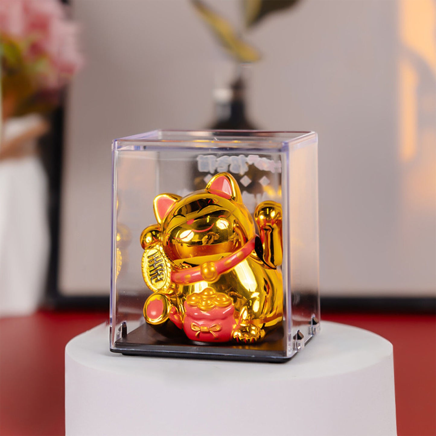 Chinese Lucky Fortune Money Waving Gold Maneki-Neko Cat Figure Feng Shui Decor