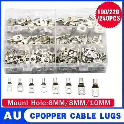 240Pcs 4WD Cable Lug Ring Battery Copper Tube Connector Kits Terminal Crimper AU