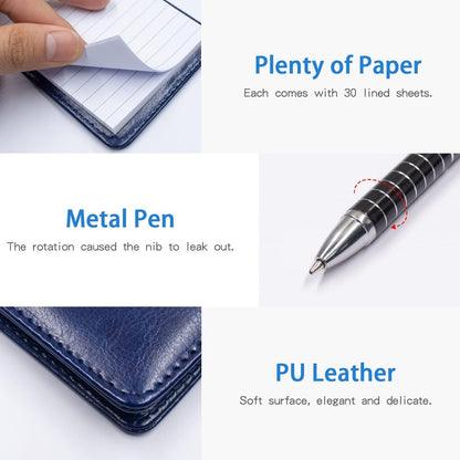 Mini Pocket Notepad Holder Set With Pen Notebook Leather Notebooks Writing Pads