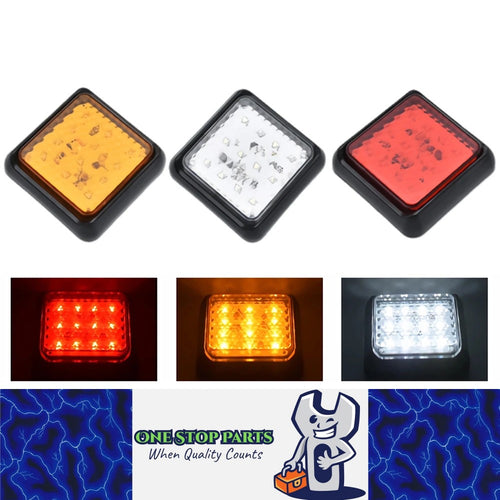 2x 98mm Square LED Tail Light Stop Indicator Reverse Truck Trailer Ute 12V 24V
