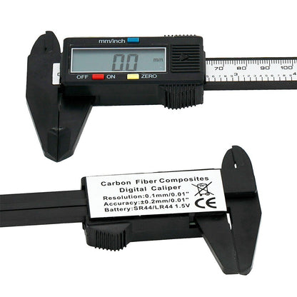 150mm Digital Caliper Carbon Fibre Plastic LCD Vernier Gauge 0.1mm Inch MM Tool