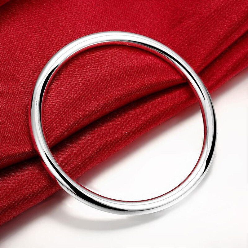 Women's 925 Sterling Silver Filled Solid 5.5mm Round Bangle Bracelet Stunning