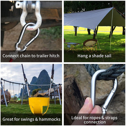 8/16x Carabiner Clip Stainless Steel Climbing Holder Hook Lock 50 60 80 100 mm