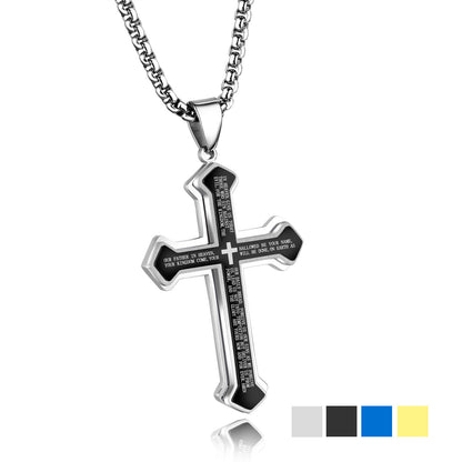 Man Real Stainless Steel Gold Silver Black Cross Bible Pendant Chain Necklace