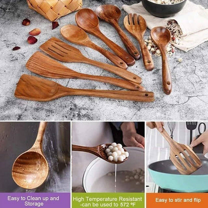 Natural Wooden Kitchen Utensil with Spoon Rest Holder 5-9pcs Cooking Spoon Set