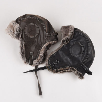 Leather Ski Ushanka Faux Fur Lined Snow Cap With Ear Flap Winter Trapper Hat