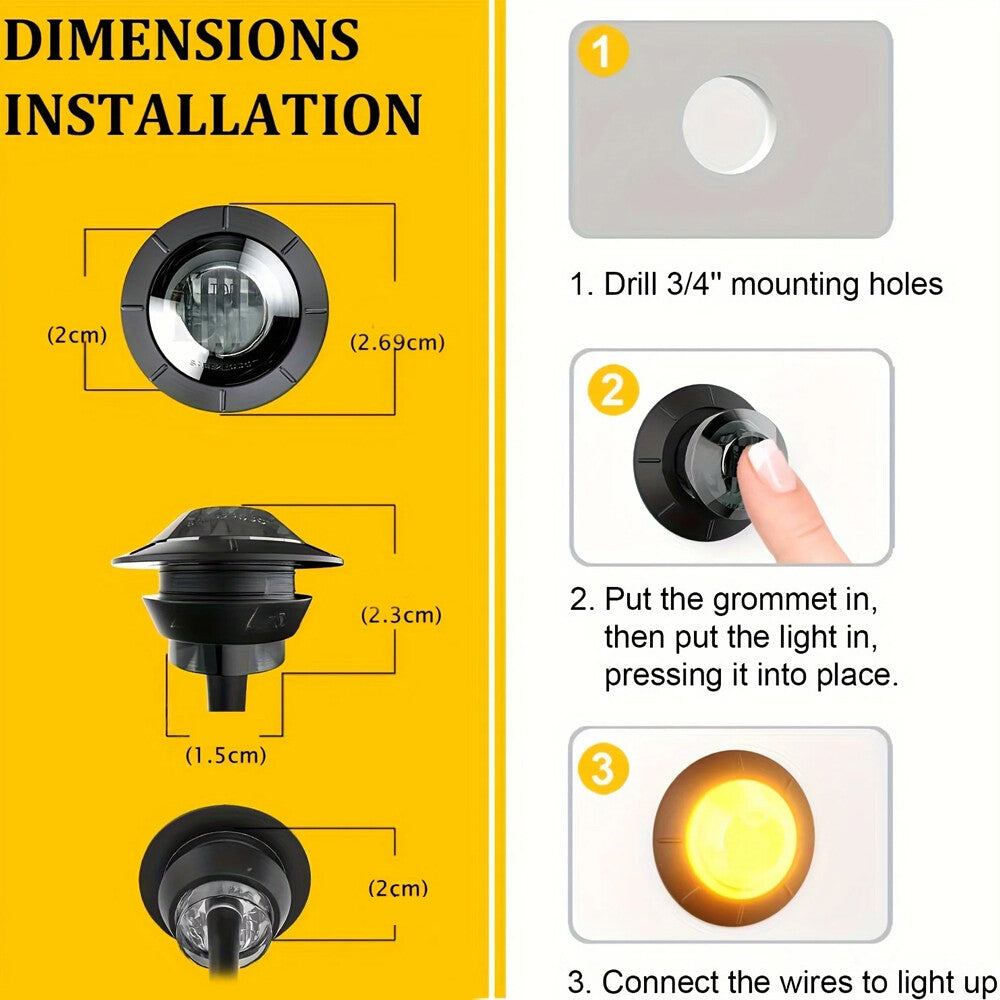 10 x White Round LED Front Marker Lamps 1.91CM 3LED 12V LED Front Marker Lights