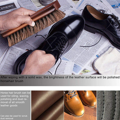 Shoe Polish Brush Set 2Pcs Horsehair Wood Handle For Leather Boots Cleaning Care