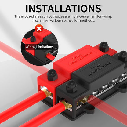 Dual M8 Bus Bar 12V-48V 250A Power Distribution Block 12xM8 Posts Studs Terminal
