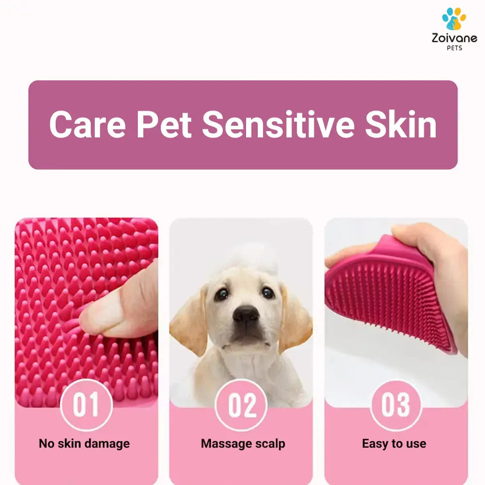 Pet Dog Puppy Bath Brush Flexible Mitt Comb Grooming Brush with Adjustable Strap