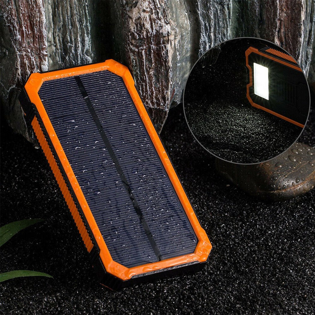 20000mAh Solar Power Bank Dual USB LED Flashlight Waterproof Portable Charger