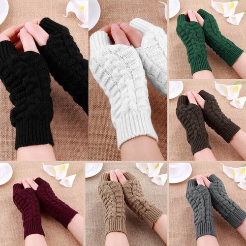 Women Lady Girl Knitted Crochet Short Winter Warmer Braided Arm Fingerless Glove