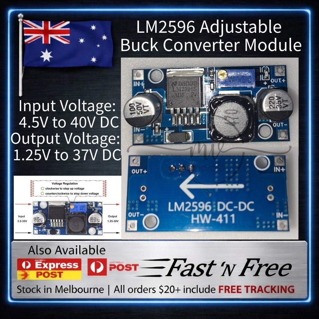 LM2596 DC-DC Adjustable Voltage Buck/Step-Down Converter Module Regulator AU
