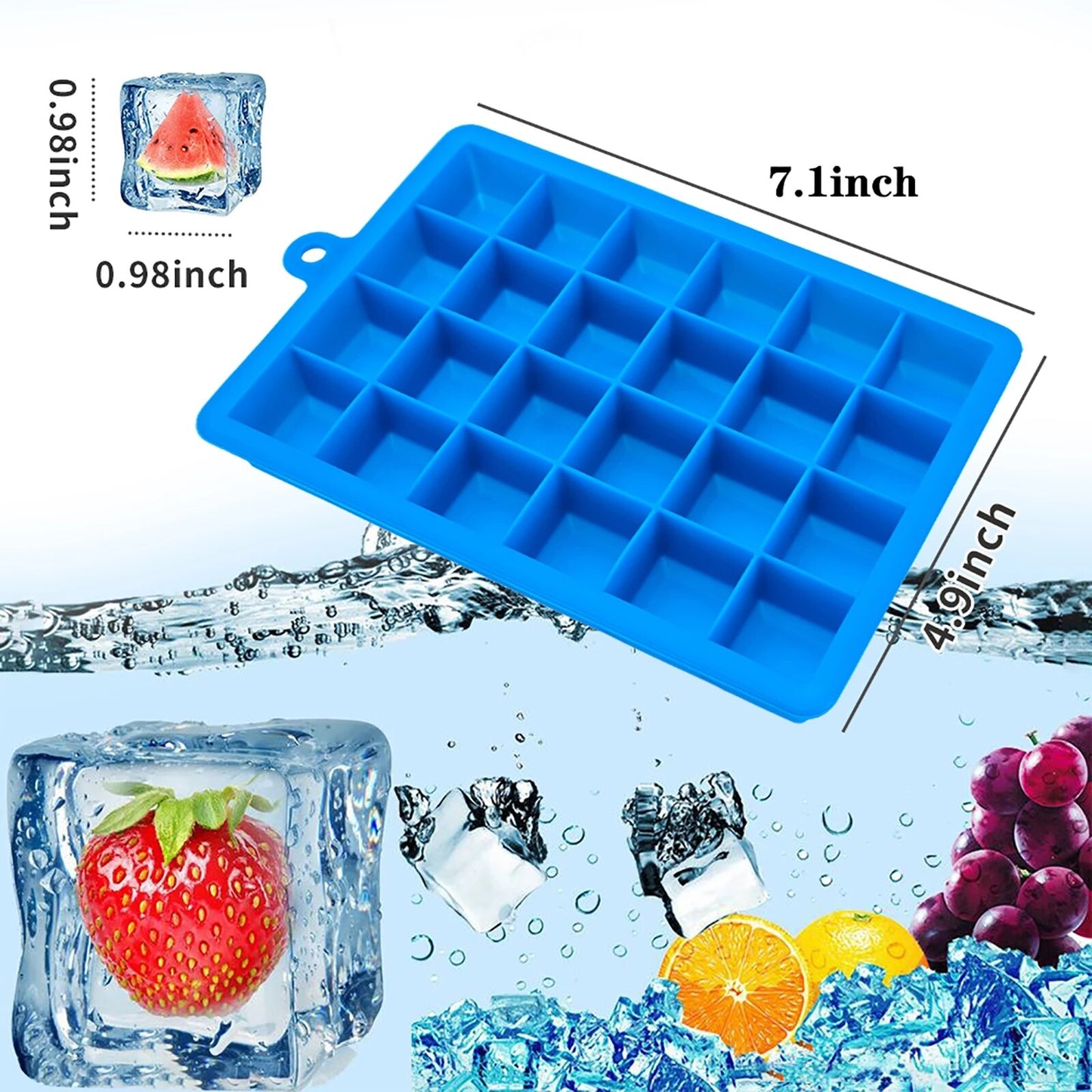 24 Grids Silicone Ice Cube Tray With Lid Mold Maker Tool Square Mould Container