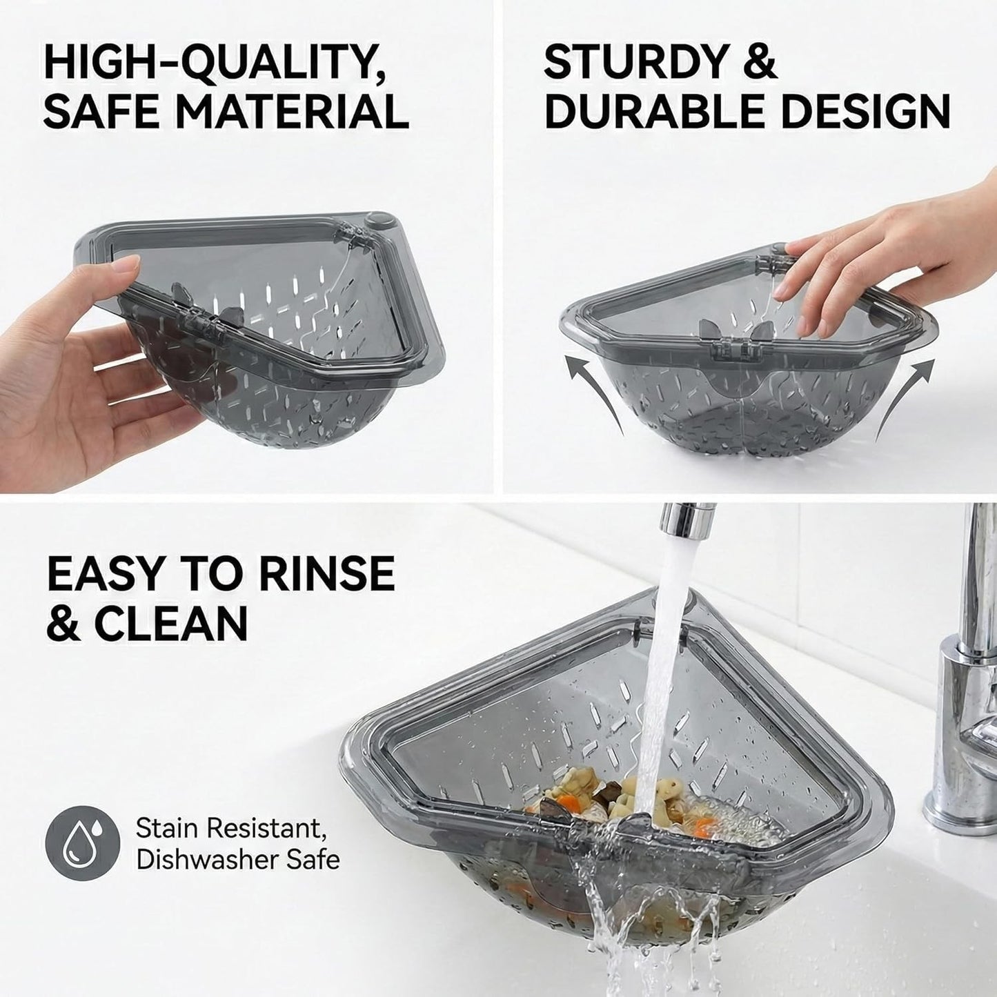 Triangular Magnetic Corner For Sink Strainer Basket Touchless Kitchen Drain