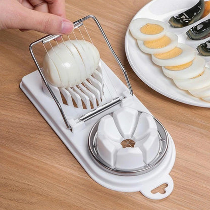 2-in-1 Egg Cutter – Stainless Steel Wire Slicer with PP Base, Kitchen Tool